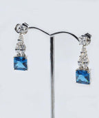 Handmade London Blue Topaz & Baguette Zircon Sterling Silver Earrings
