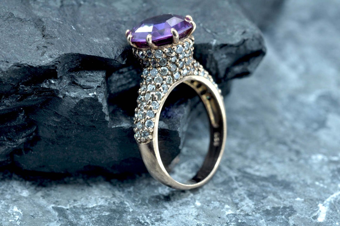 Handmade Amethyst & Zircon Ring – Rose Silver Jewelry Gift for Her