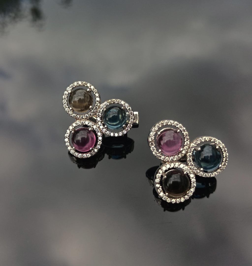 Handmade Aquamarine, Rose Quartz, Citrine & Zircon Sterling Silver Earrings
