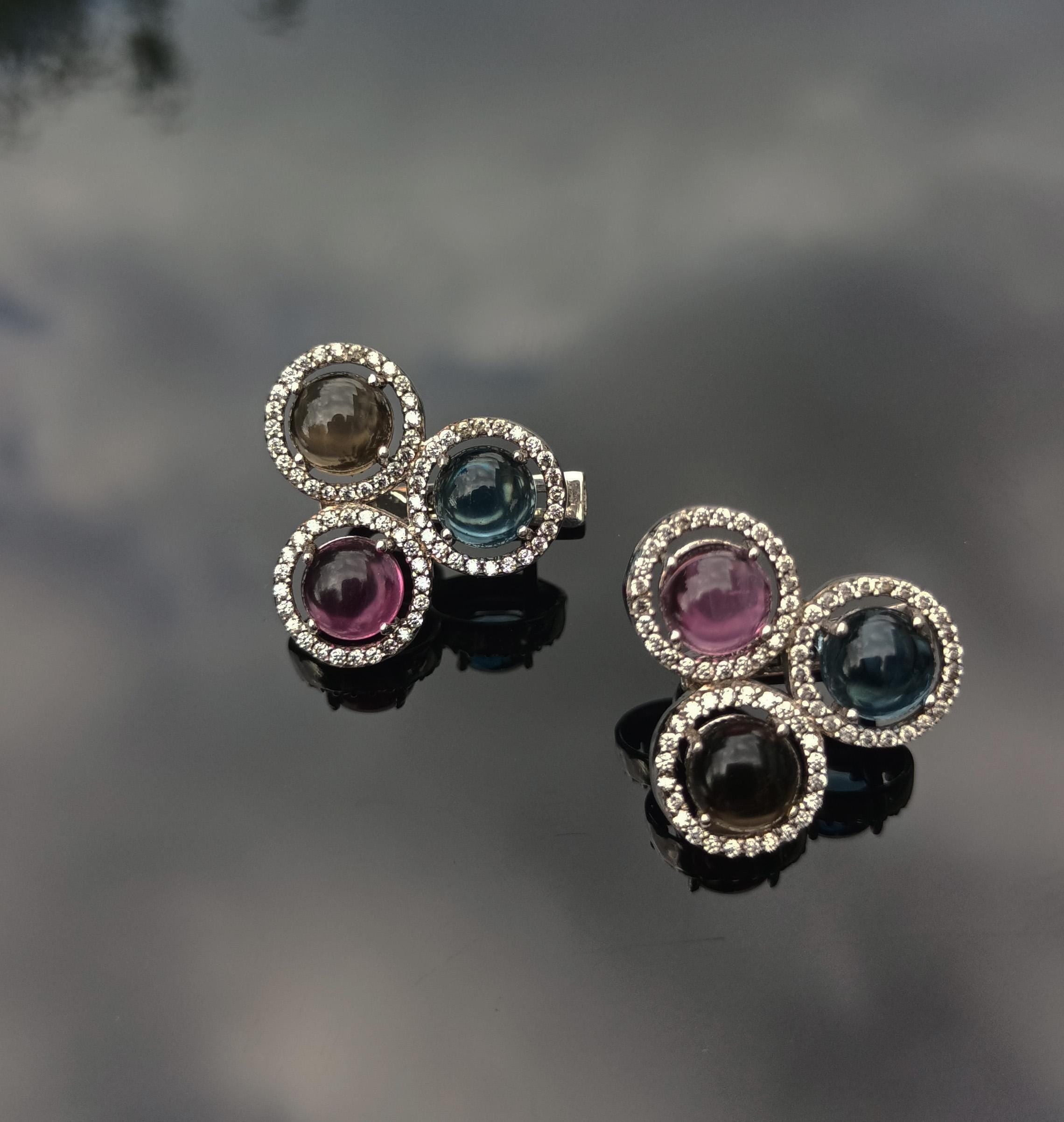 Handmade Aquamarine, Rose Quartz, Citrine & Zircon Sterling Silver Earrings