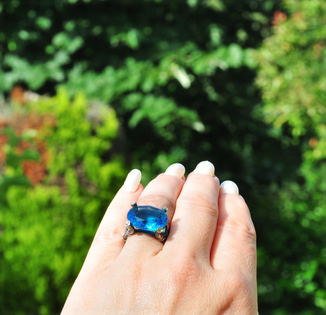 Handmade Aquamarine Silver Ring, Handcrafted Aquamarine Jewelry, 925 Sterling Silver Band Aquamarine Ring,Gift for her