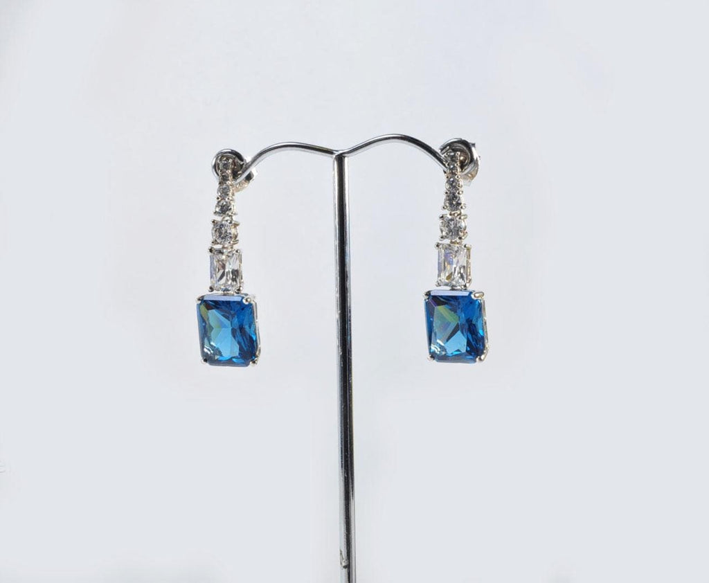 Handmade London Blue Topaz & Zircon Silver Drop Earrings