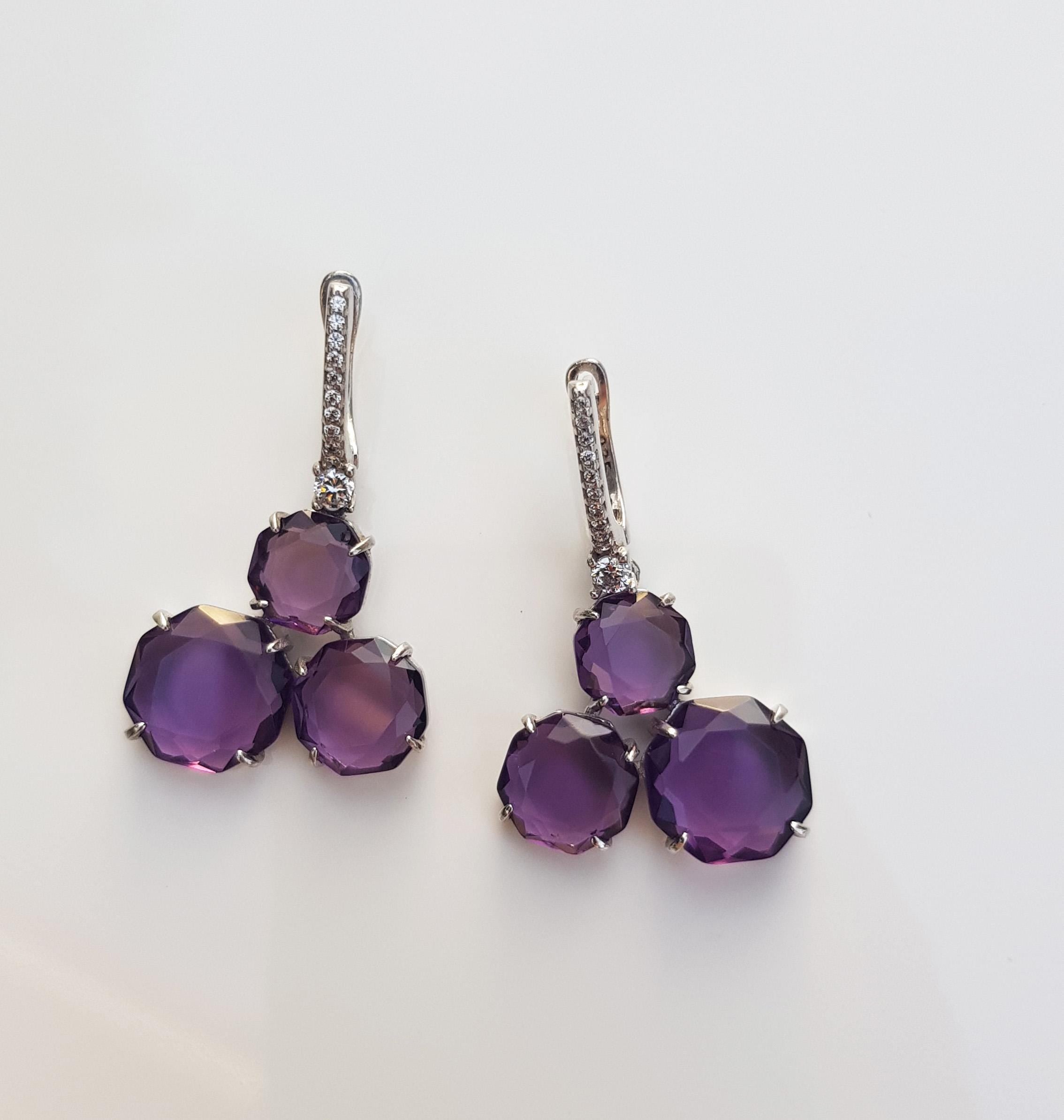 Handmade Amethyst and Zircon Silver Earrings: February & December Birthstones
