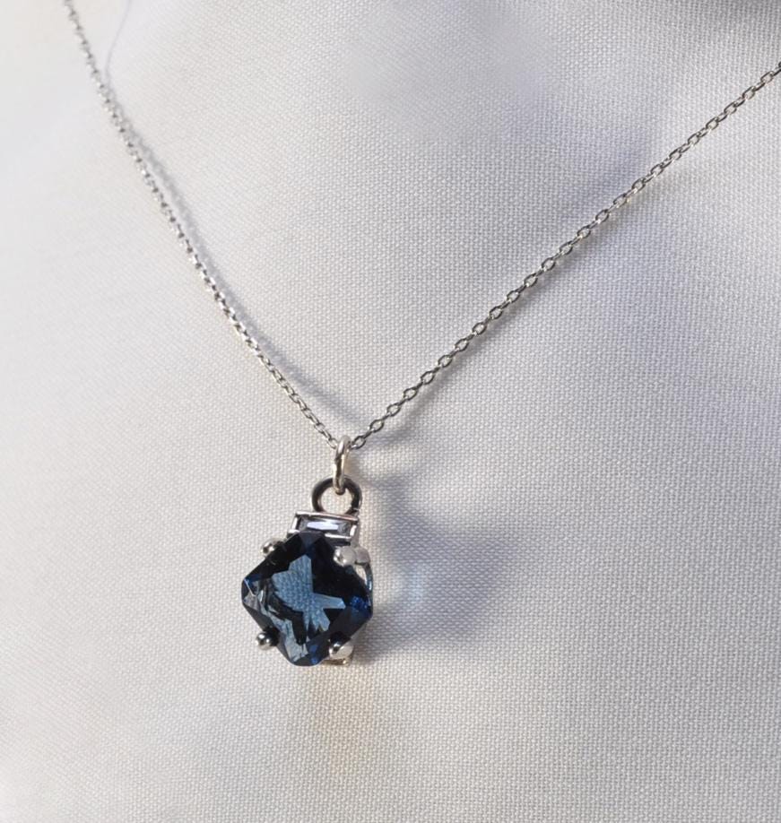 Handmade London Blue  Silver Necklace,925 Sterling Silver Genuine Authentic Necklace, London Blue  Gemstone Jewelry Gift for Her