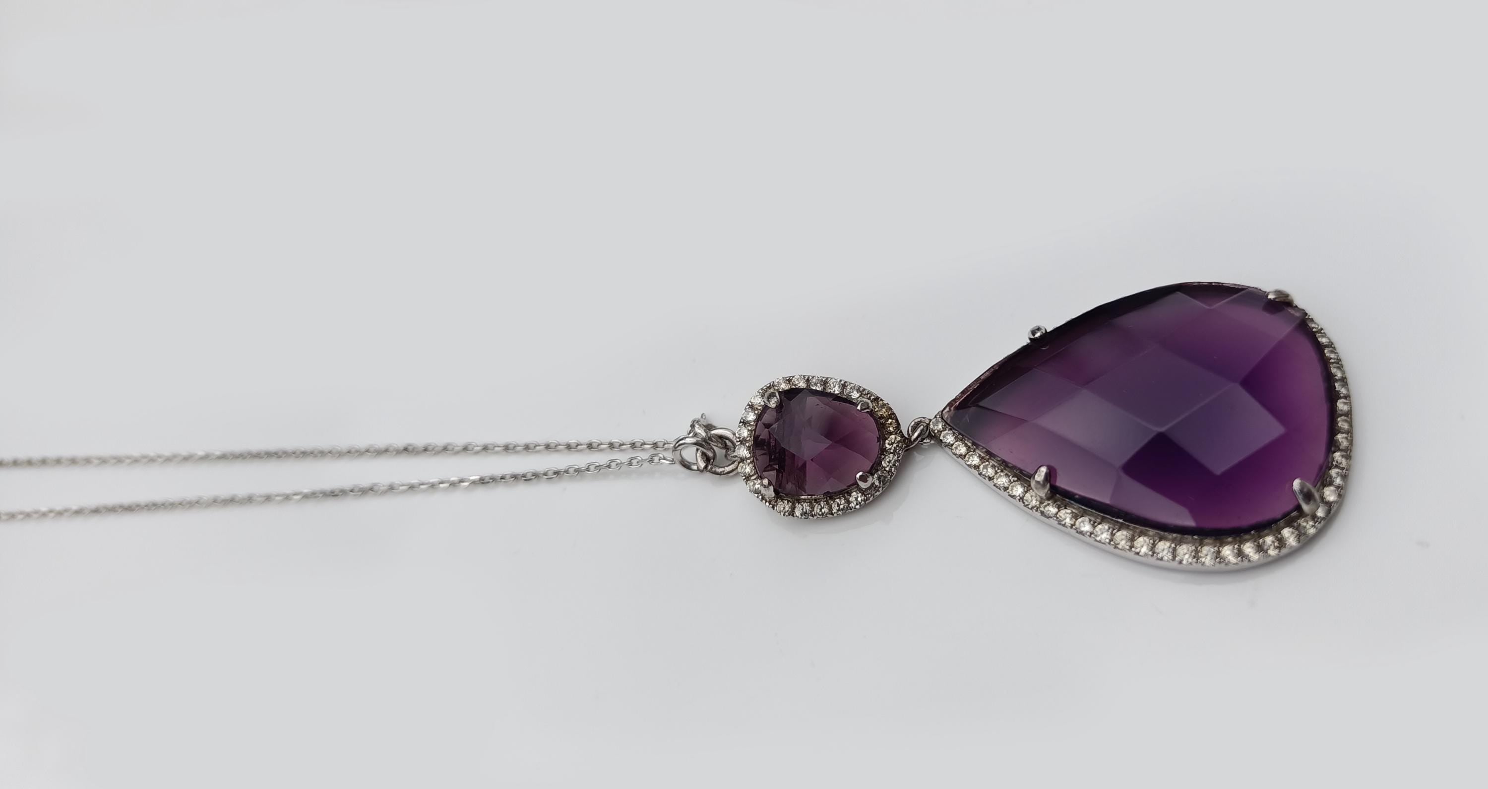 Amethyst & Zircon 925 Sterling Silver Necklace - Handmade