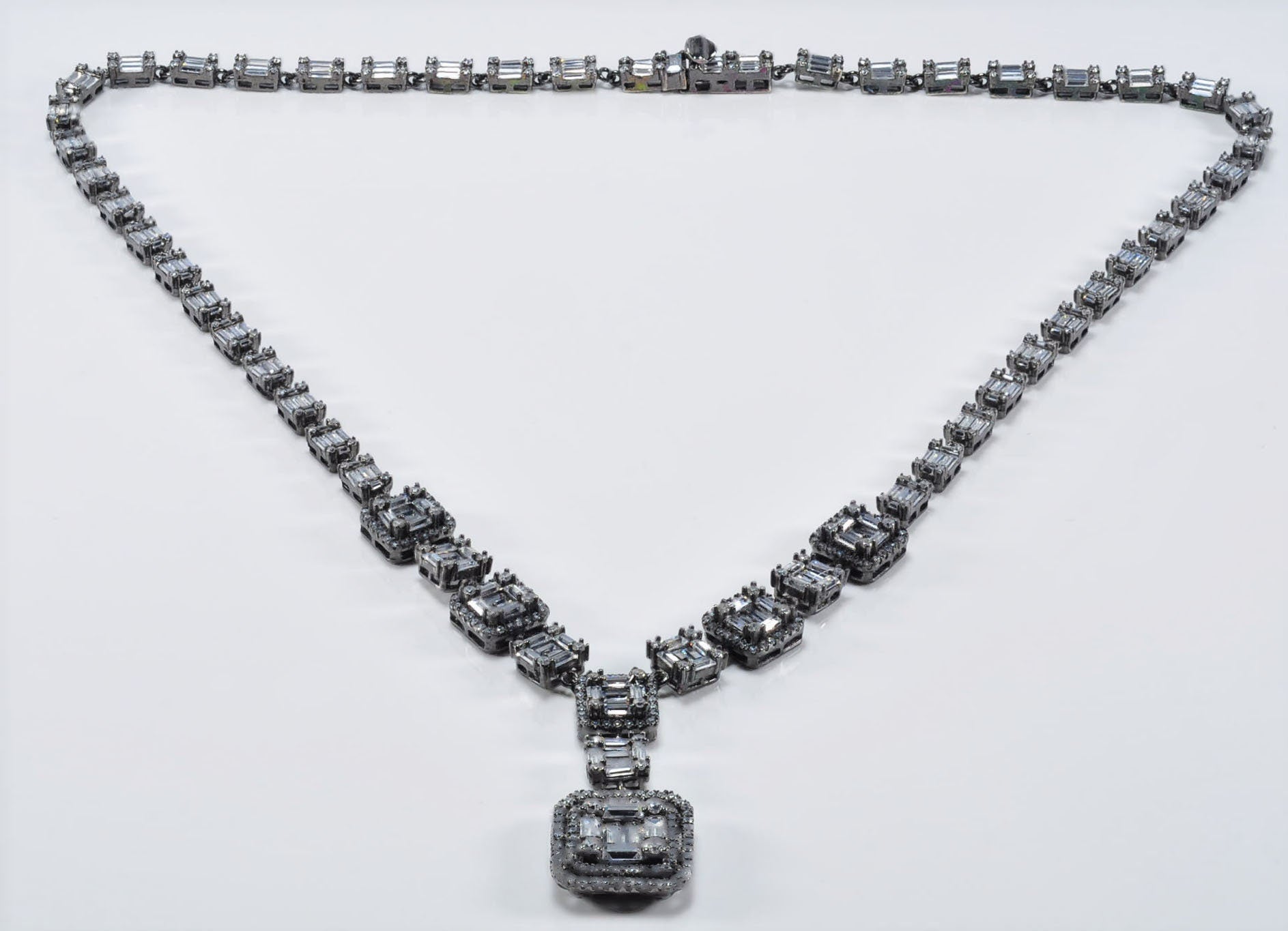 Handmade Baguette Zircon Black Silver Necklace,925 Black Silver Authentic Baguette Zircon Necklace,Wedding Gift for Her
