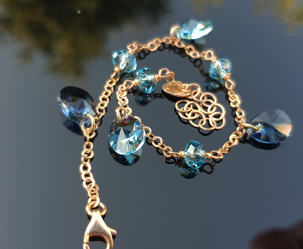 Handmade Genuine Aquamarine Rose Silver Bracelet, Handcrafted Aquamarine Bracelet Jewelry,Anniversary Gift for her