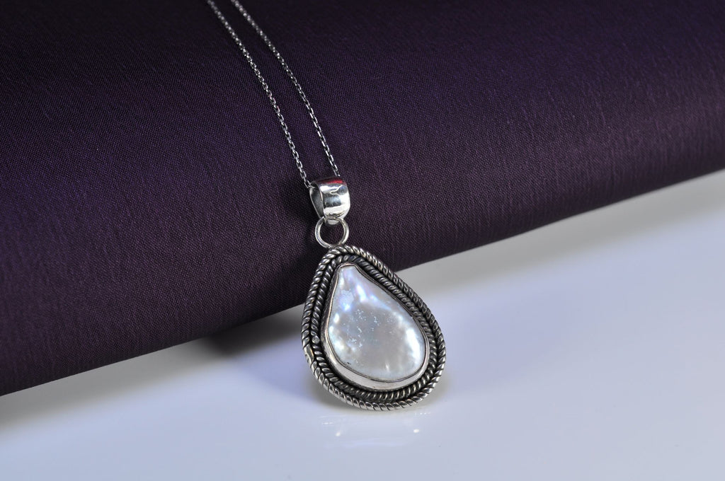 Handmade Pearl Necklace – 925 Sterling Silver Genuine Natural Gemstone Pendant Jewelry Gift for Her