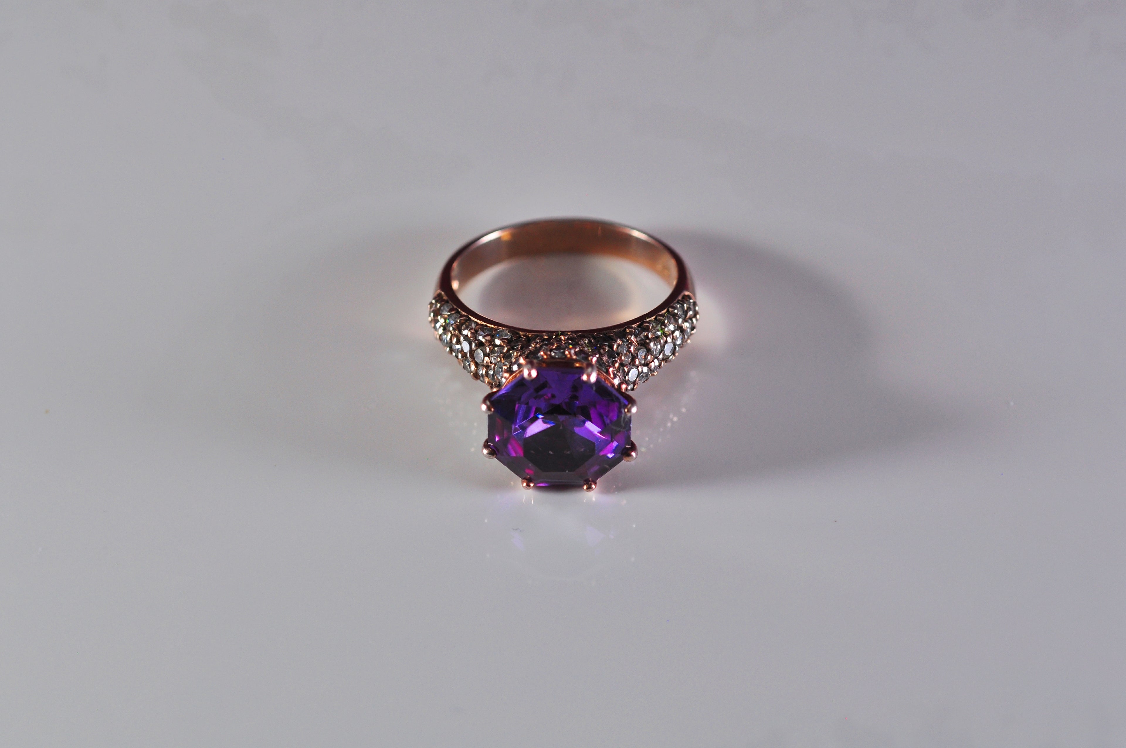 Handmade Amethyst & Zircon Ring – Rose Silver Jewelry Gift for Her