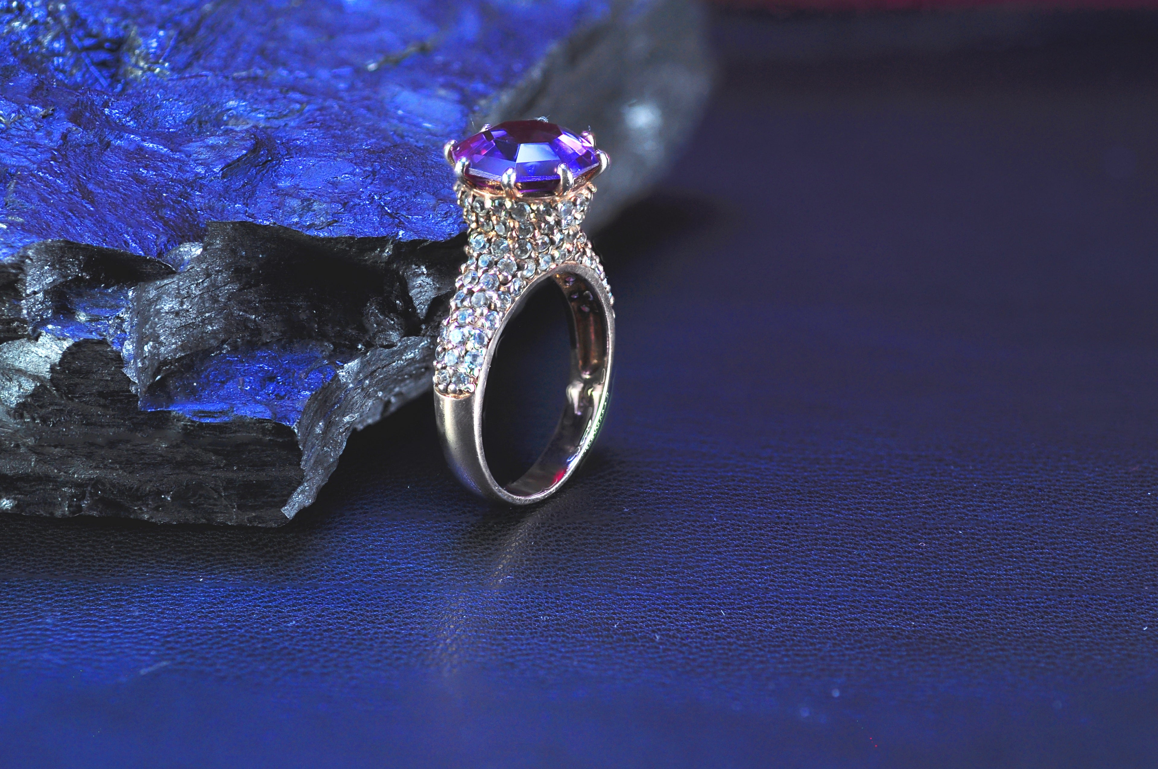 Handmade Amethyst & Zircon Ring – Rose Silver Jewelry Gift for Her