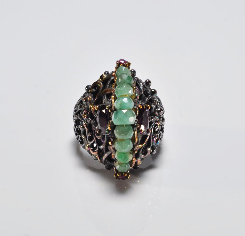 Handcrafted Emerald & Ruby Gemstone Ring – Authentic Sterling Silver Wedding Gift