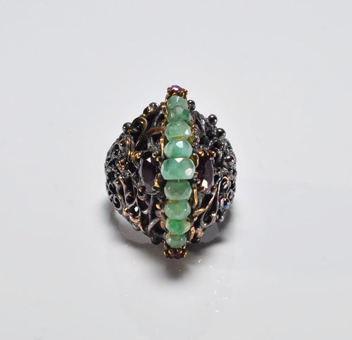 Handcrafted Emerald & Ruby Gemstone Ring – Authentic Sterling Silver Wedding Gift