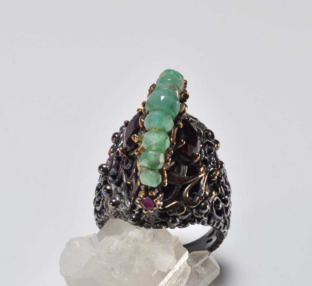 Handcrafted Emerald & Ruby Gemstone Ring – Authentic Sterling Silver Wedding Gift