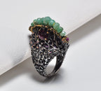 Handcrafted Emerald & Ruby Gemstone Ring – Authentic Sterling Silver Wedding Gift