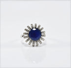 Elegant Sapphire and Zircon Halo Ring – Handcrafted Sterling Silver