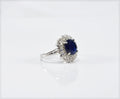 Elegant Sapphire and Zircon Halo Ring – Handcrafted Sterling Silver