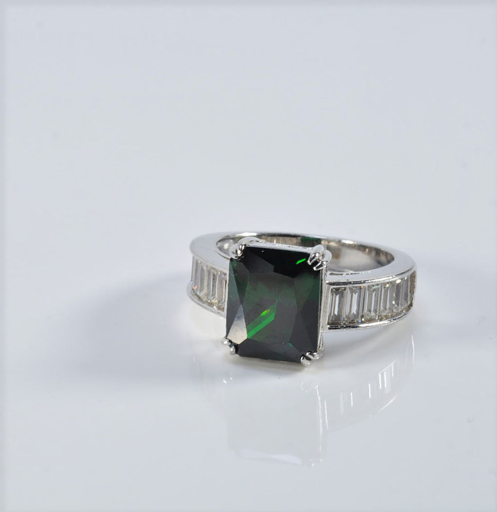 Handmade Emerald & Baguette Zircon Ring – 925 Sterling Silver Jewelry