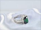 Handmade Emerald & Baguette Zircon Ring – 925 Sterling Silver Jewelry