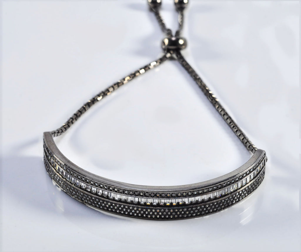 Elegant Black Silver Zircon Bracelet – Unique Handmade Gemstone Jewelry