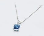 Handmade London Blue Topaz Necklace: Baguette Zircon, Sterling Silver