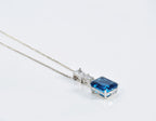 Handmade London Blue Topaz Necklace: Baguette Zircon, Sterling Silver