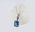 Handmade London Blue Topaz Necklace: Baguette Zircon, Sterling Silver
