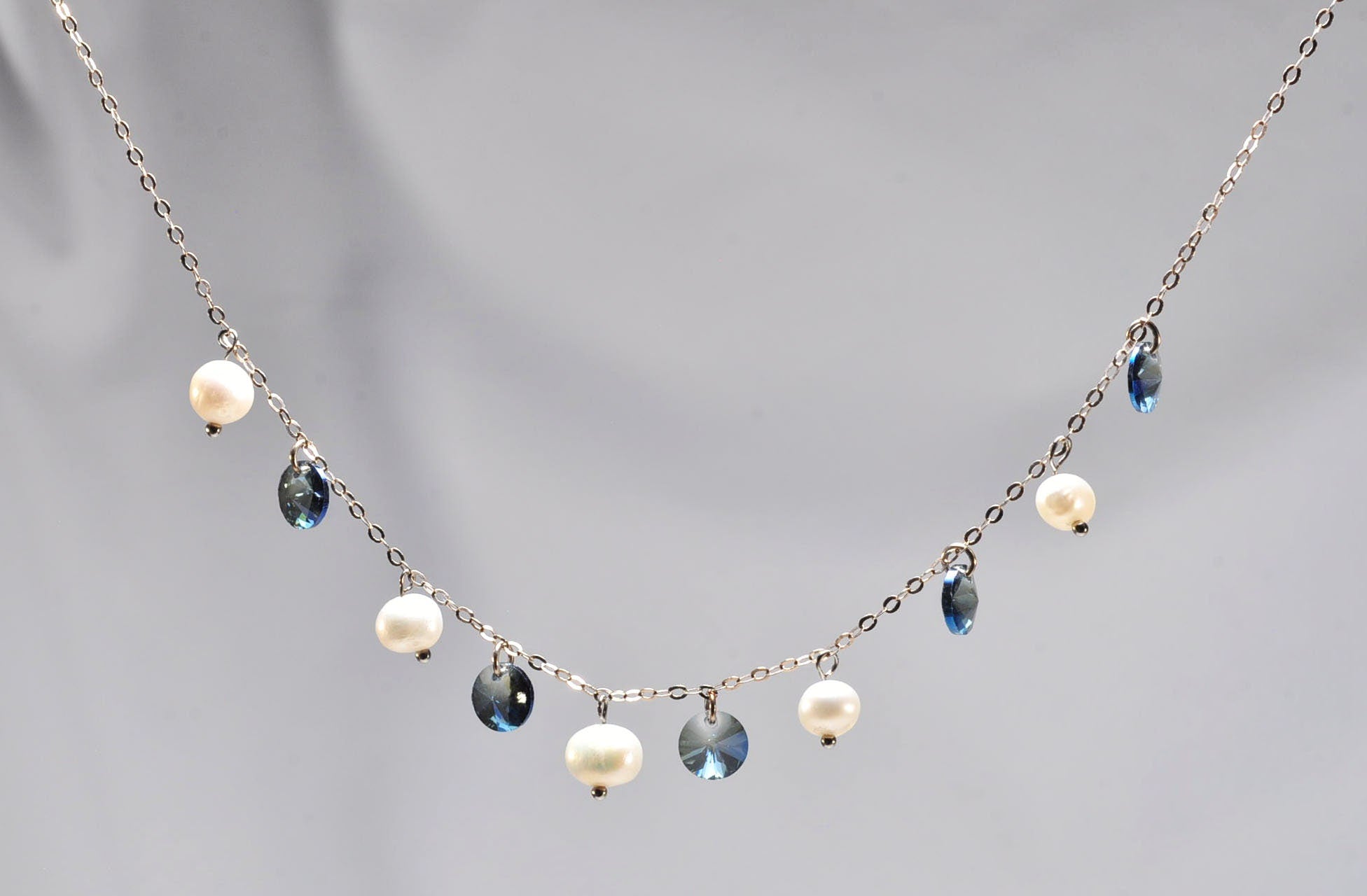 Handmade Aquamarine and Pearl Silver Necklace,925 Silver Genuine Authentic Necklace,Aquamarine and Pearl Gemstone Jewelry Gift for Her