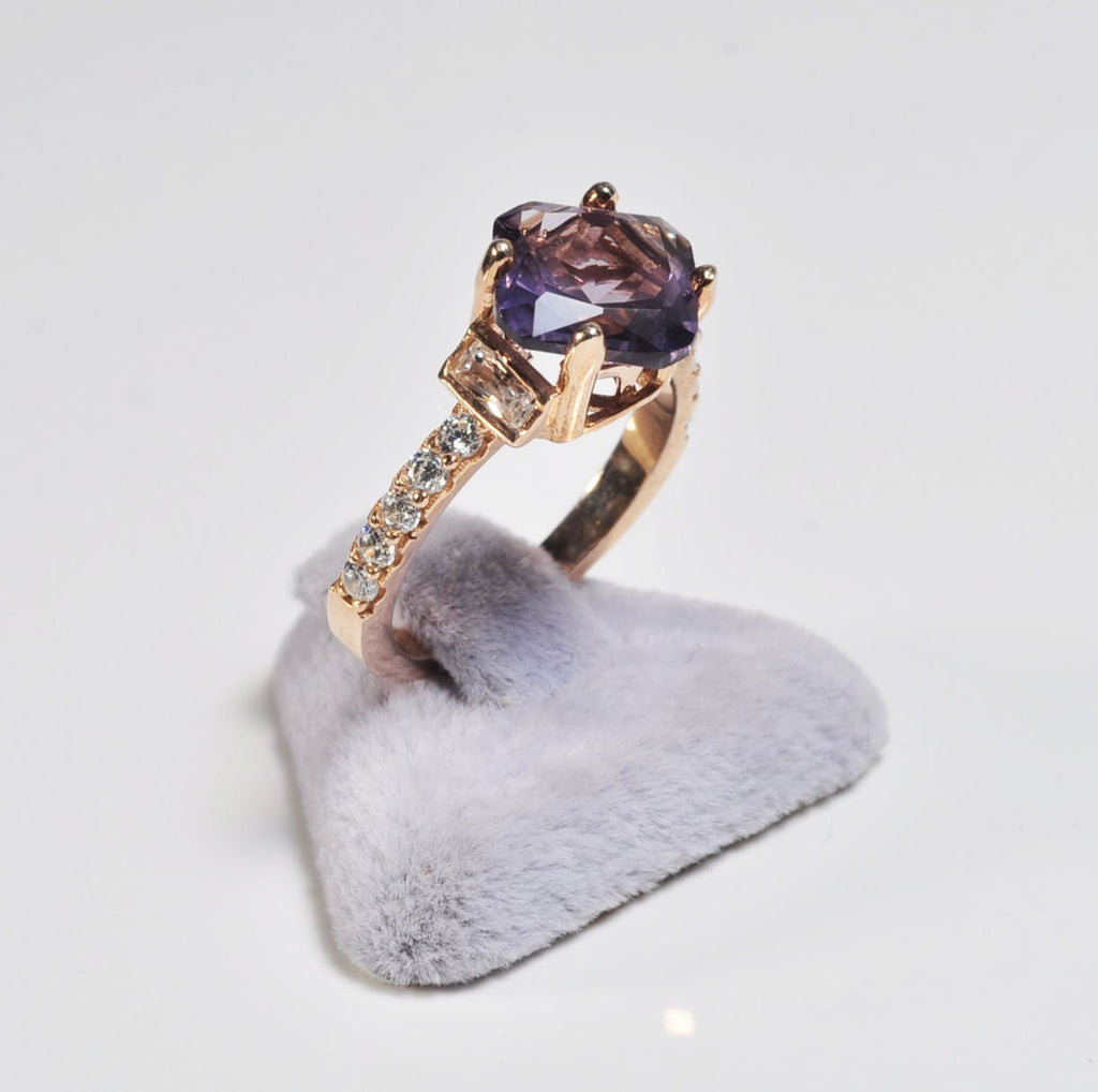 Handmade Genuine Natural Amethyst Silver Ring,Amethyst Jewelry,Amethyst Rose Silver Band Ring,Gift for Her