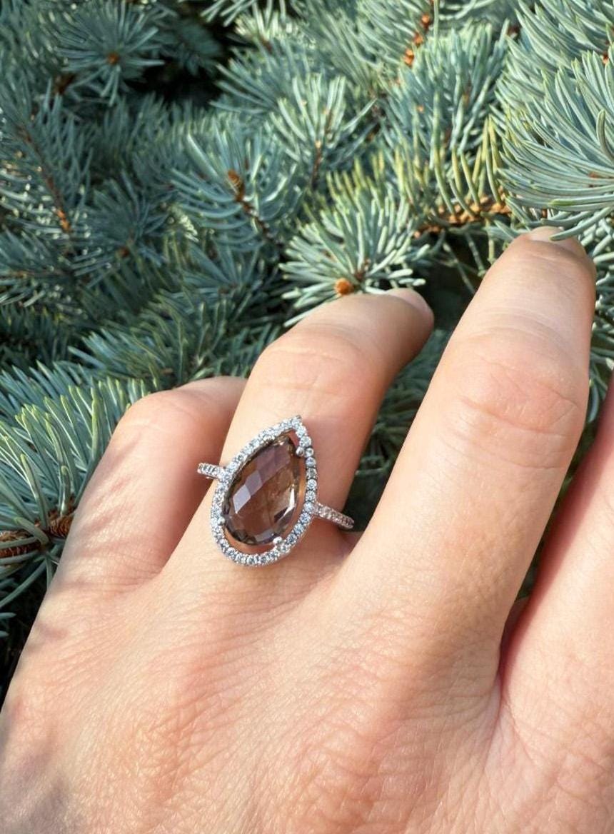 Handmade Citrine and Zircon Silver Ring: Artisan Jewelry Gift