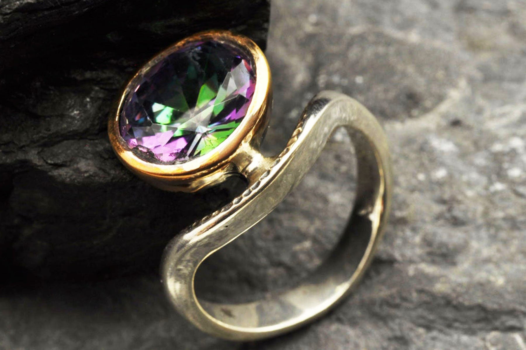 Handmade Mystic Topaz Ring in Sterling Silver, Iridescent Gemstone Jewelry