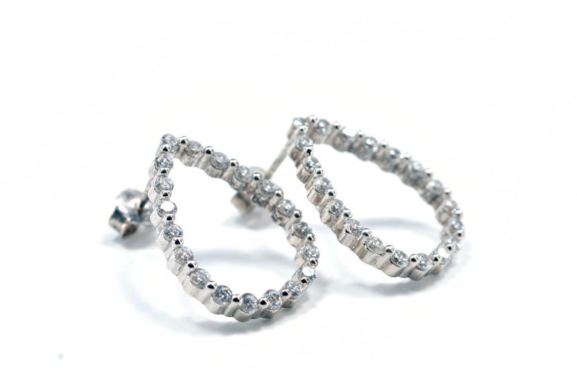 Handmade Genuine Natural Zircon Silver Earring,Zircon Earring Jewelry,Rose Silver Band Zircon Earring,Crystal Cut Earring,Stud Earring