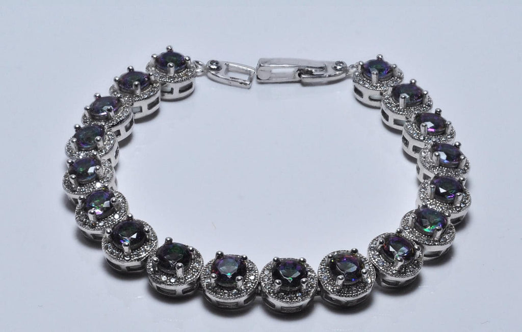 Handmade Genuine Mystic Topaz and Zircon Gemstone Silver Bracelet, Mystic Topaz and Zircon Bracelet Jewelry,Wedding Gift, Anniversary Gift