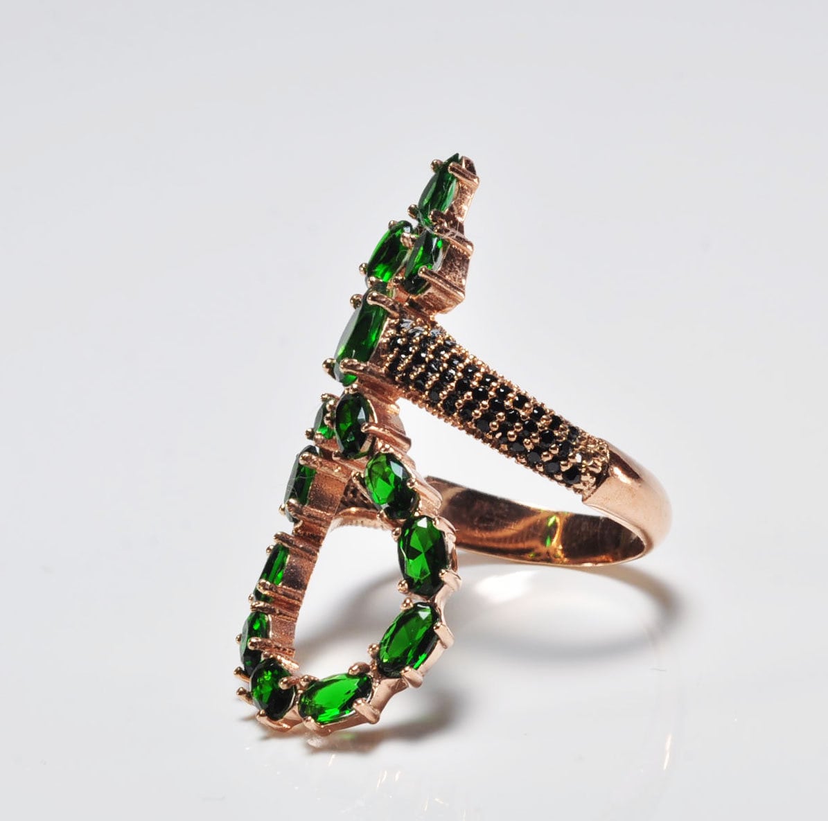 Handmade Emerald and Black Zircon Silver Ring, Emerald and Black Zircon Jewelry,Wedding Ring Gift, 925 Silver Emerald and Black Zircon Ring