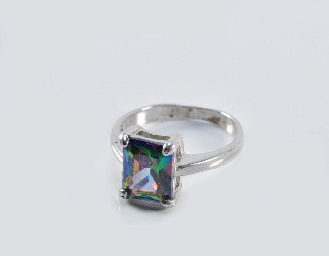 Handmade Genuine Mystic Topaz Silver Ring, Mystic Topaz Sterling Silver Jewelry,Mystic Topaz Gemstone Ring,Anniversary Ring Gift for Her