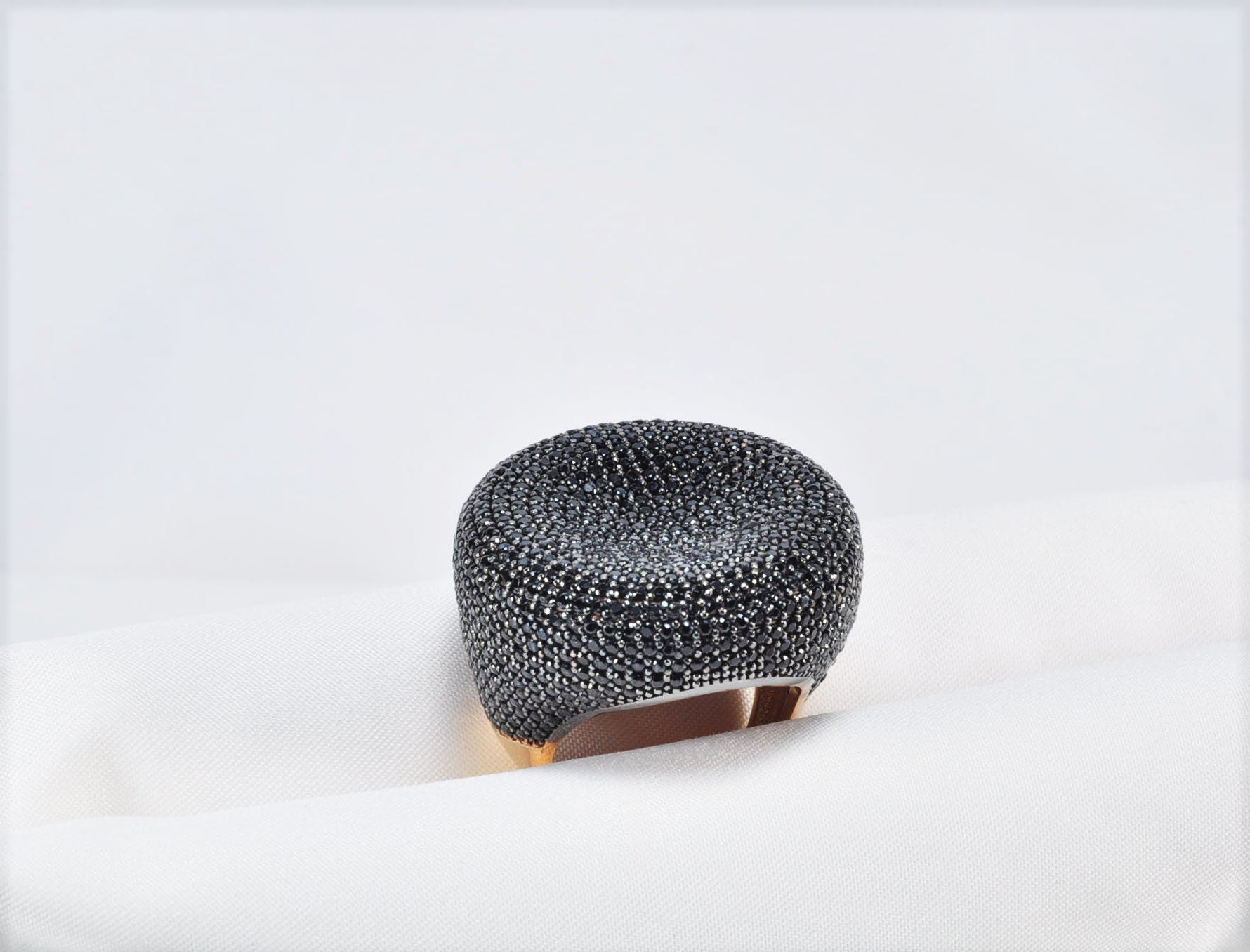 Handmade Black Zircon Rose Silver Ring, Handcrafted Black Zircon Jewelry,Wedding Ring Gift, Anniversary Gift for Her