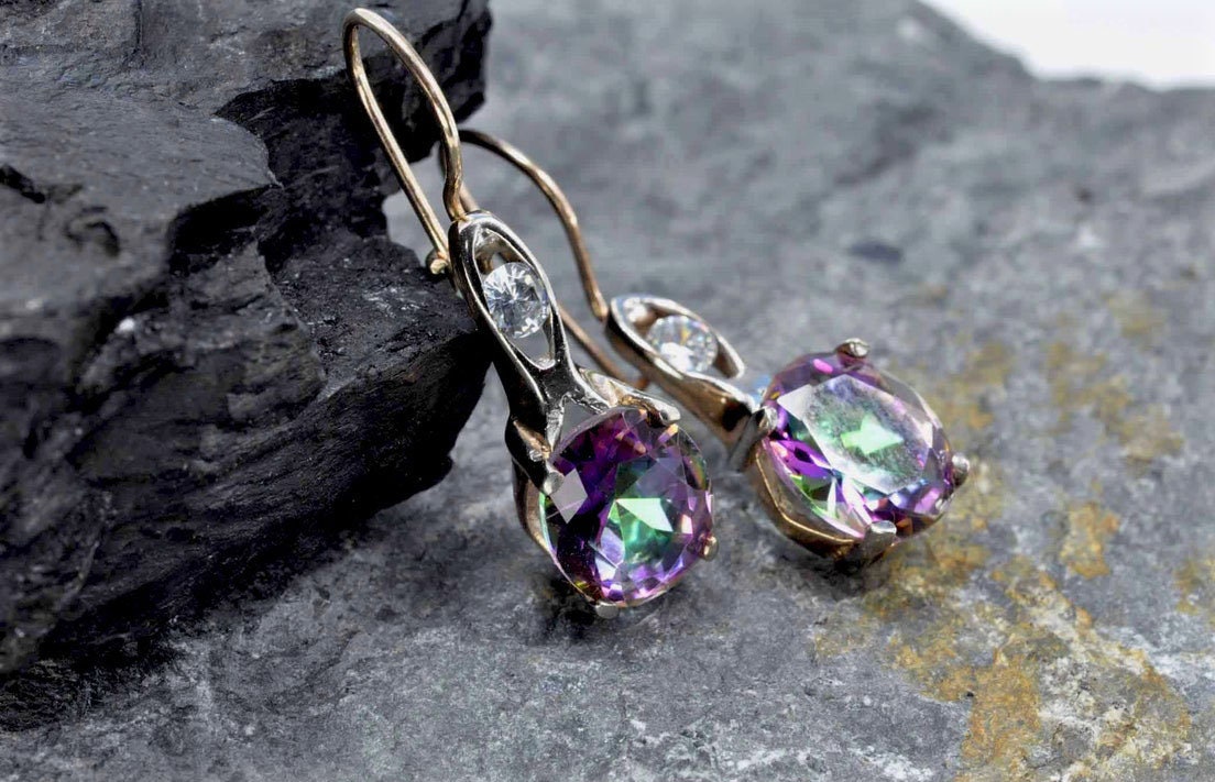 Handmade Genuine Mystic Topaz Silver Earring,Mystic Topaz Earring Jewelry,Mystic Topaz Gemstone Earring Gift for Her