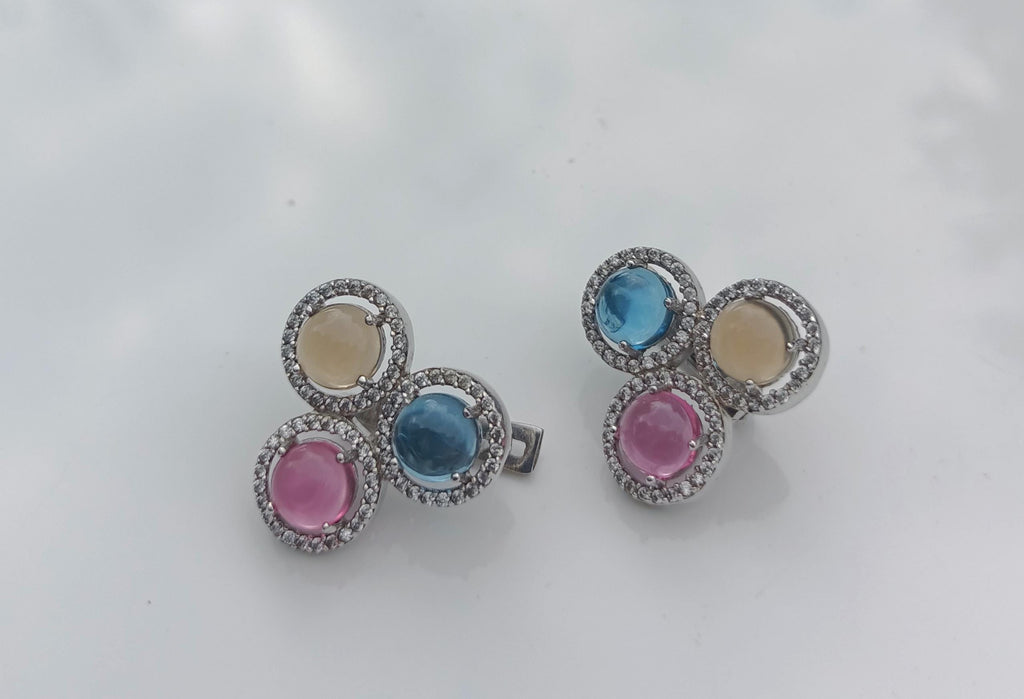 Handmade Aquamarine, Rose Quartz, Citrine & Zircon Sterling Silver Earrings