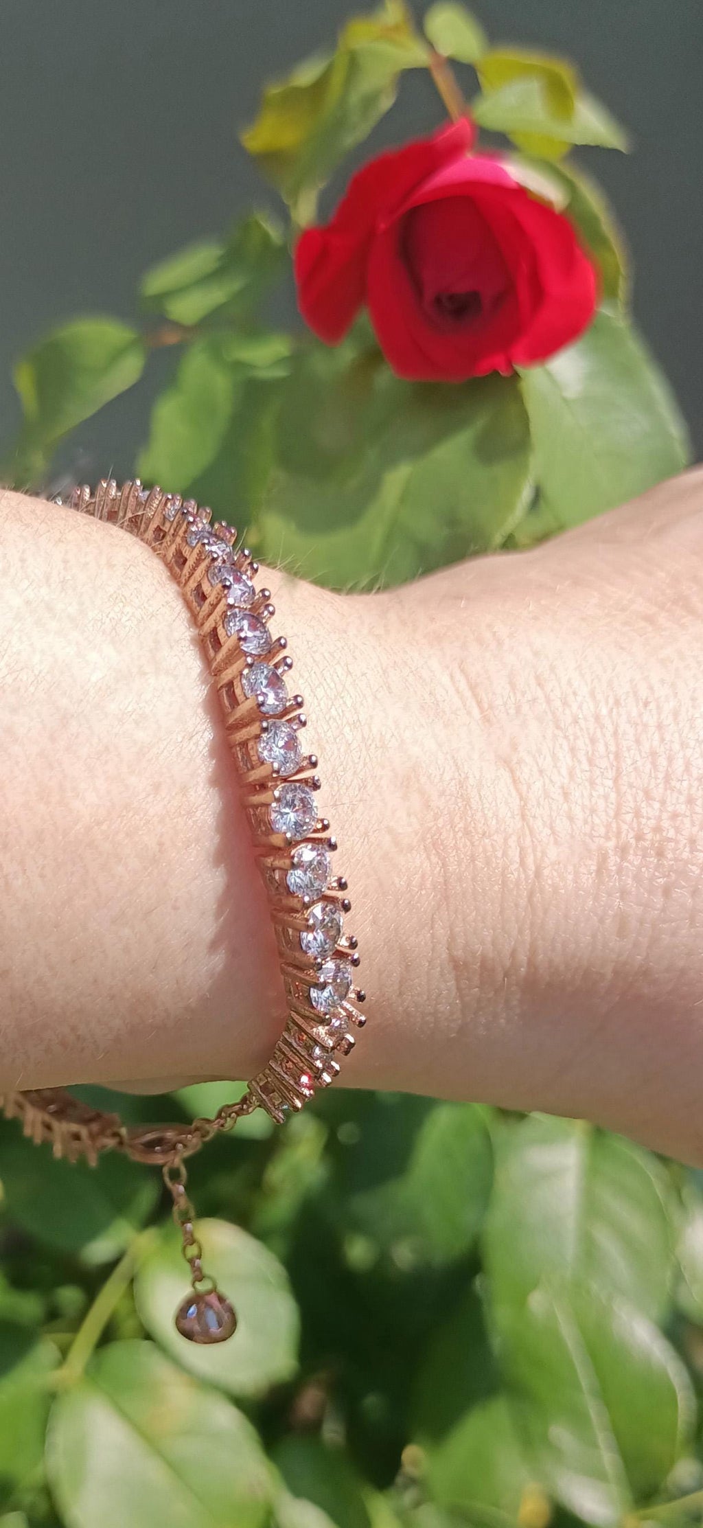 Handmade Genuine Zircon Gemstone Rose Silver Bracelet, Zircon Bracelet Jewelry,Handcrafted, Gift For Her, Wedding Gift