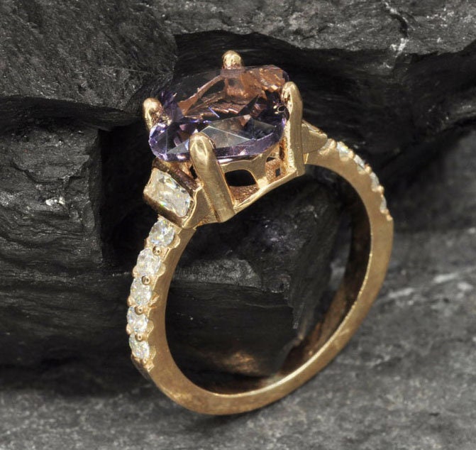 Handmade Genuine Natural Amethyst Silver Ring,Amethyst Jewelry,Amethyst Rose Silver Band Ring,Gift for Her