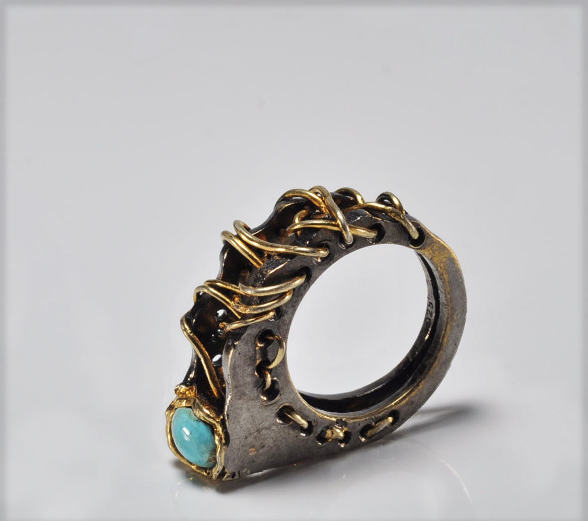 Handmade Turquoise 925 Silver Ring, Artisan Gemstone Jewelry, December Birthstone
