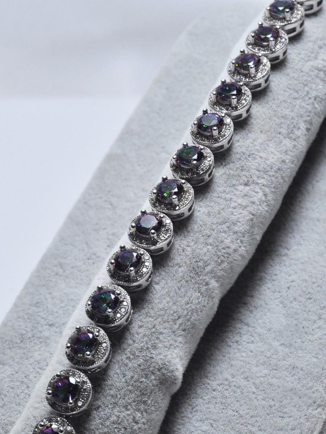 Handmade Genuine Mystic Topaz and Zircon Gemstone Silver Bracelet, Mystic Topaz and Zircon Bracelet Jewelry,Wedding Gift, Anniversary Gift