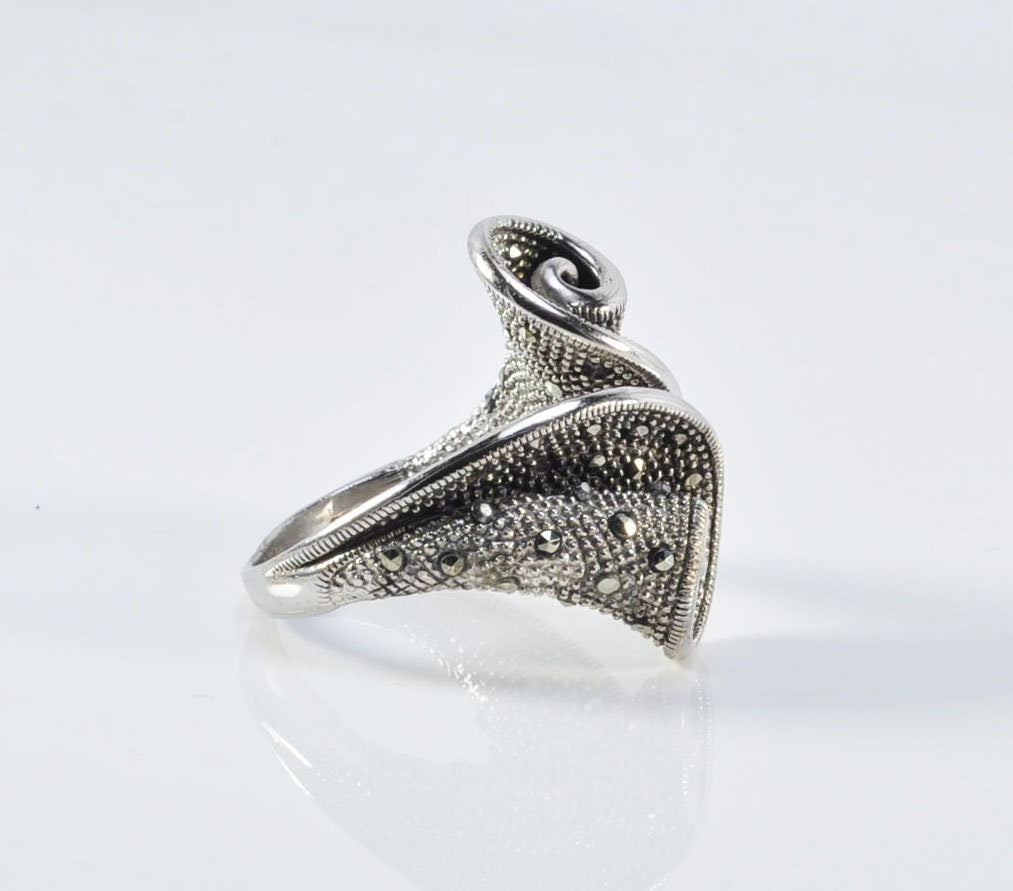 Handmade Marcasite Silver Ring, Handcrafted Marcasite Jewelry,Wedding Ring Gift, 925 Sterling Silver Marcasite Ring,Gift for her