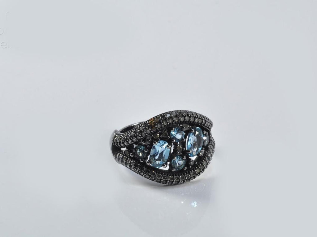 Handmade Aquamarine Black Silver Ring: Tranquility Stone Jewelry