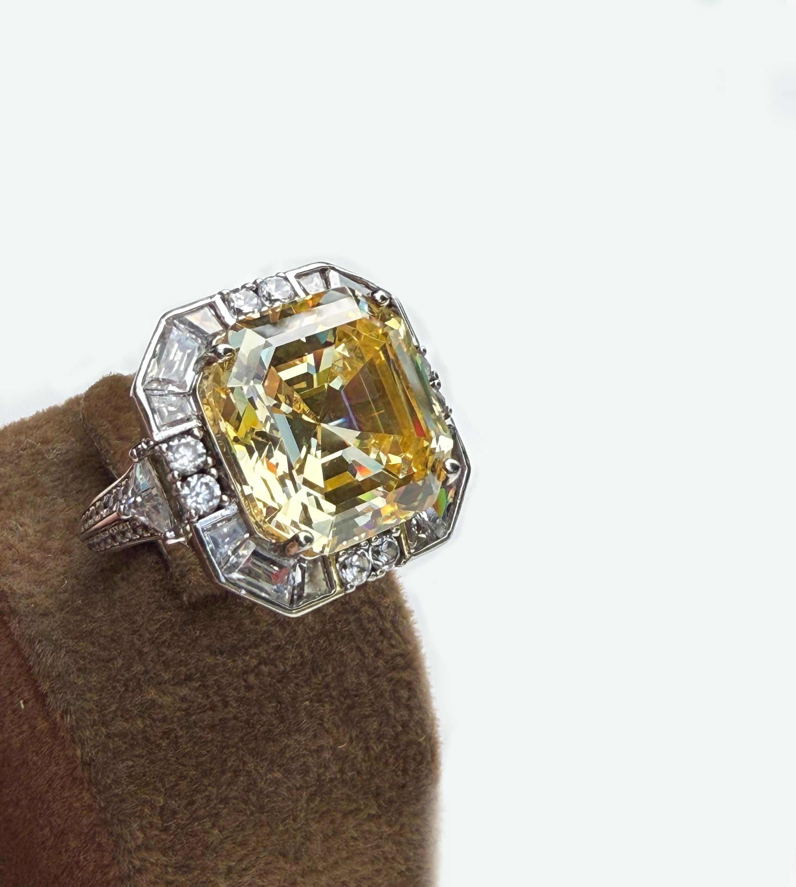 Handmade 925 Sterling Silver Cushion-Cut Citrine & Zircon Ring, Handcrafted Citrine Jewelry,Gift for her