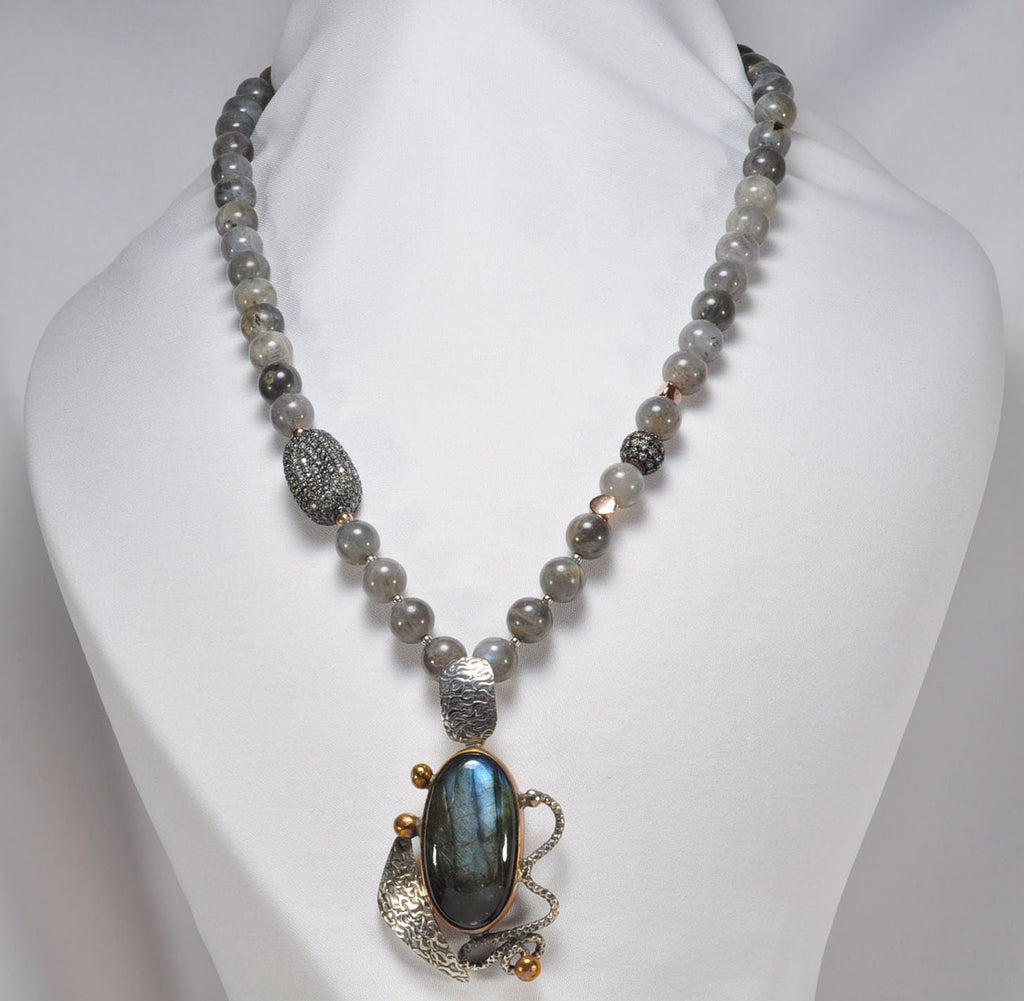 Handmade Sterling Silver Necklace, Labradorite Zircon Gemstone Jewelry