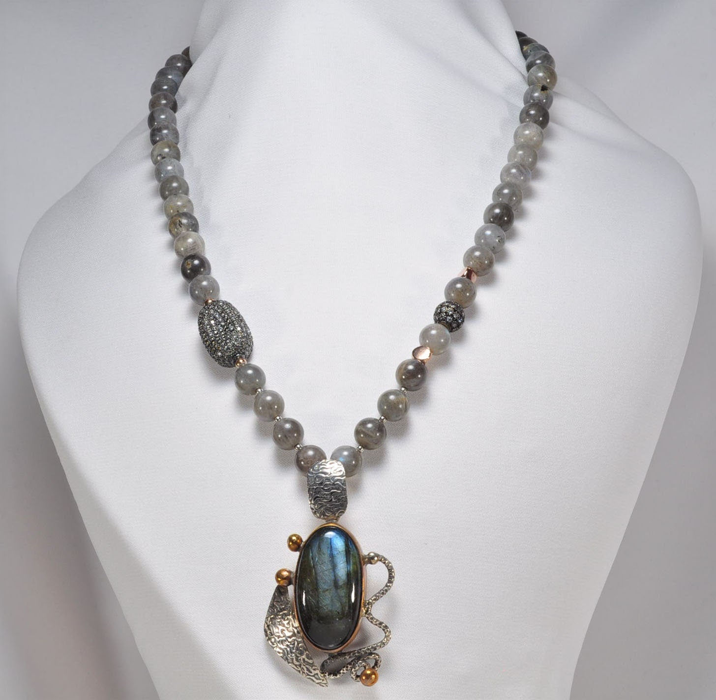 Handmade Sterling Silver Necklace, Labradorite Zircon Gemstone Jewelry