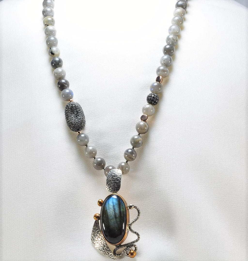 Handmade Sterling Silver Necklace, Labradorite Zircon Gemstone Jewelry