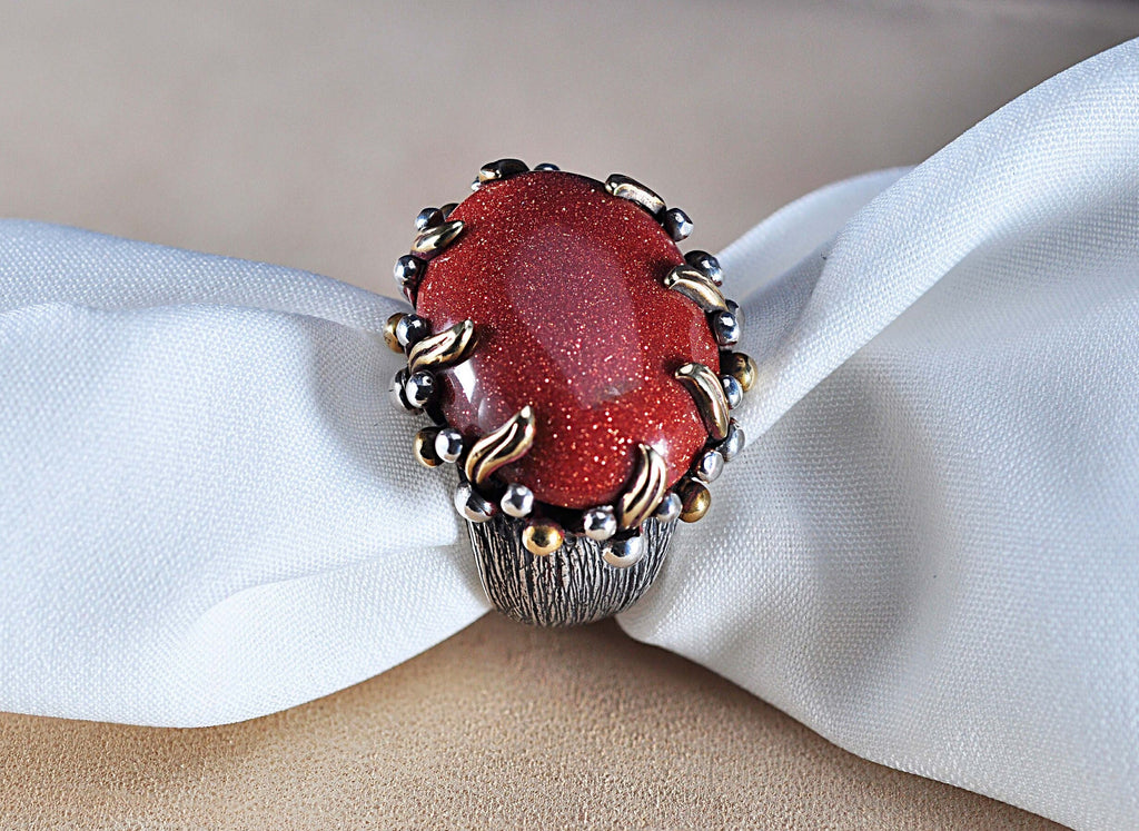 Handmade Genuine Goldstone Silver Ring, Handcrafted Goldstone Silver Ring Jewelry,Gift for Her