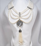Handmade Pearl and Zircon Silver Necklace,925 Sterling Silver Genuine Authentic Necklace, Pearl and Zircon Gemstone Jewelry Gift for Her