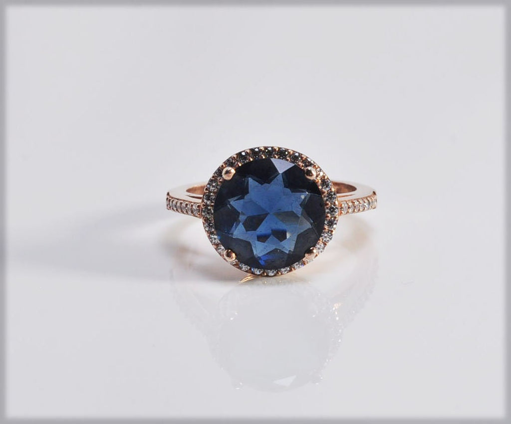 Handmade Sapphire and Zircon Silver Ring, Handcrafted Sapphire and Zircon Jewelry, Rose Silver Band Sapphire and Zircon Ring,Gift for her